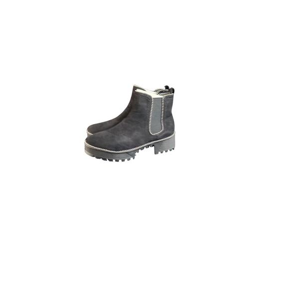 Womens black Suede Chelsea Ankle Boots‎ Platform Lug Sole Studded Accents - Picture 6 of 8